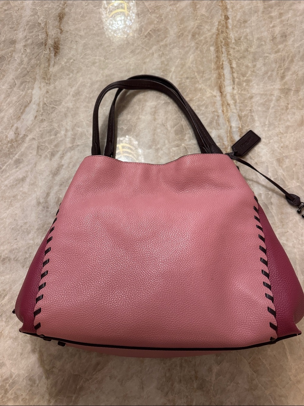 Coach Pink Pebbled Leather Tote with Dark Brown Handles - Picture 2 of 12
